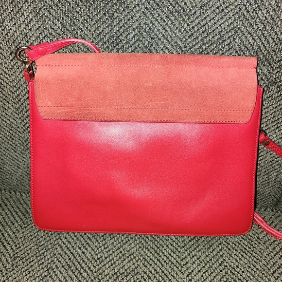 Beautiful Chloe Red Suede/Calfskin ❤️ Faye Bag! 10 by 12 in. - Picture 6 of 7